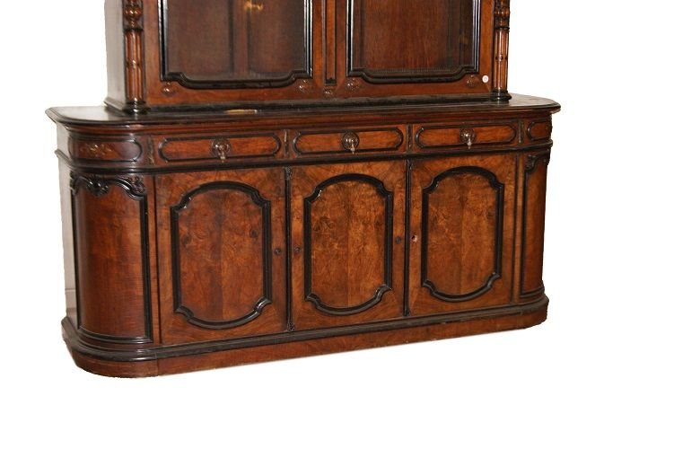 Grande credenza doppio corpo francese della prima metà del 1800, stile Luigi Filippo, in legno -photo-3