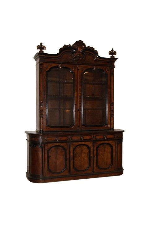 Grande credenza doppio corpo francese della prima metà del 1800, stile Luigi Filippo, in legno 