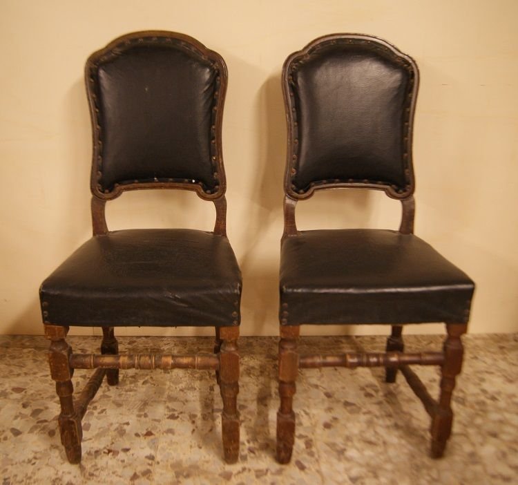 Gruppo di 4 sedie a rocchetto italiane della seconda metà del 1700 in legno di noce-photo-3