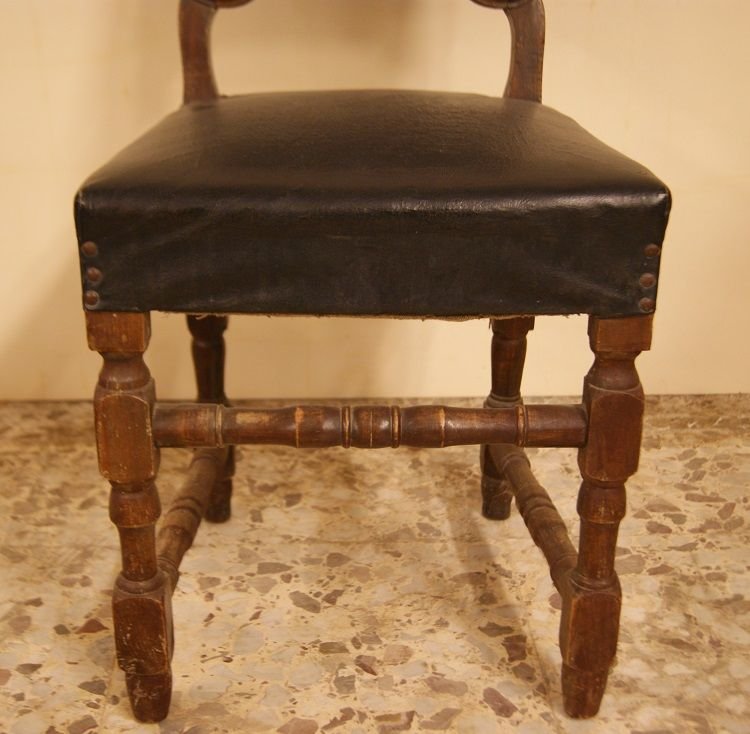 Gruppo di 4 sedie a rocchetto italiane della seconda metà del 1700 in legno di noce-photo-2