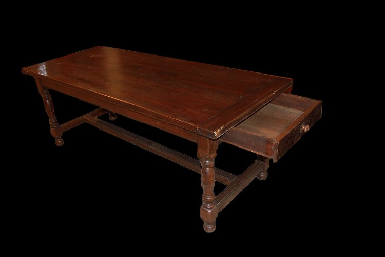 Grande tavolo rettangolare rustico di inizio 1800 stile seicentesco in legno di castagno-photo-2