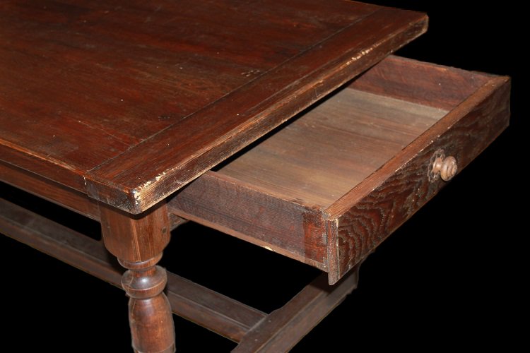 Grande tavolo rettangolare rustico di inizio 1800 stile seicentesco in legno di castagno-photo-3