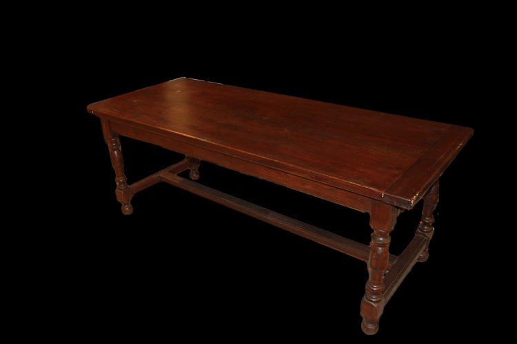 Grande tavolo rettangolare rustico di inizio 1800 stile seicentesco in legno di castagno