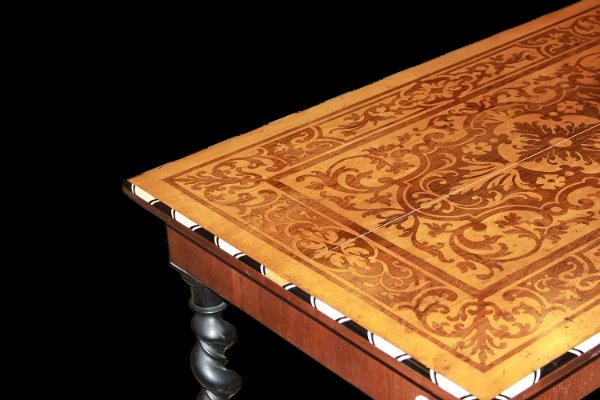 Tavolino francese di metà 1800 di gusto olandese in legno di palissandro-photo-2