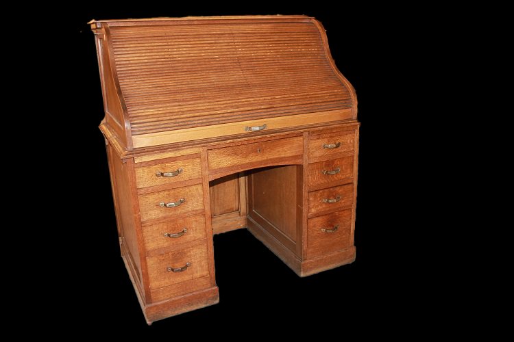 Scrivania a rullo americana di inizio 1900, in legno di rovere-photo-4