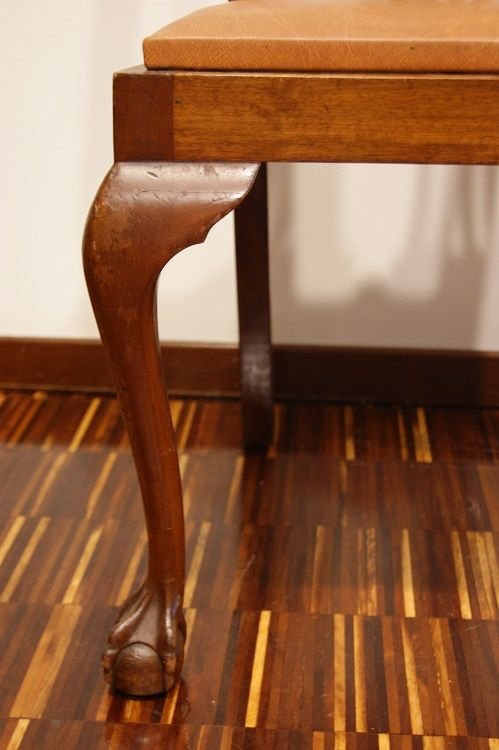 Gruppo di 2 capotavola inglesi di inizio 1900 stile Chippendale in legno di mogano con seduta-photo-1