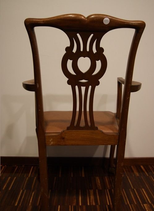 Gruppo di 2 capotavola inglesi di inizio 1900 stile Chippendale in legno di mogano con seduta-photo-5