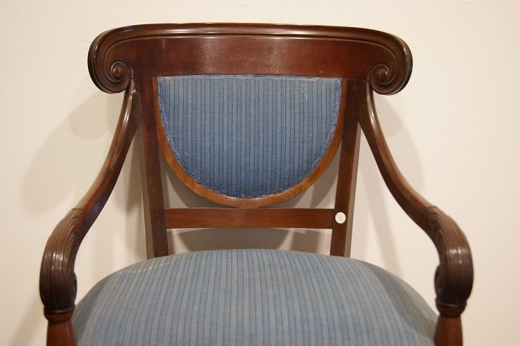 Poltrona da scrivania francese della metà del 1800, stile Direttorio, in massello di mogano-photo-3
