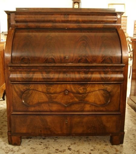 Comò a rullo Nord Europa, della prima metà del 1800, stile Biedermeier in mogano e piuma di mog-photo-2