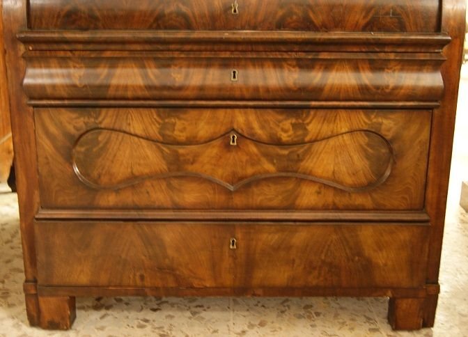 Comò a rullo Nord Europa, della prima metà del 1800, stile Biedermeier in mogano e piuma di mog-photo-3