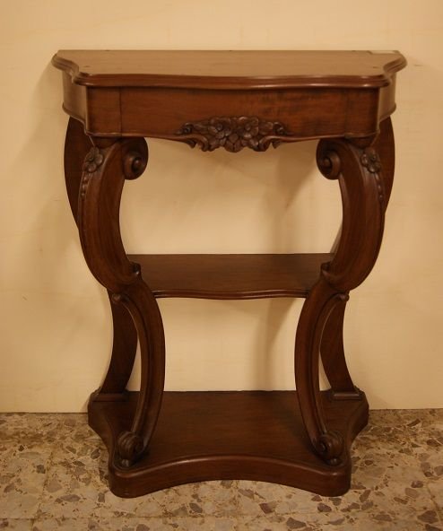Piccola consolle francese di metà 1800 stile Luigi Filippo in legno di mogano-photo-2