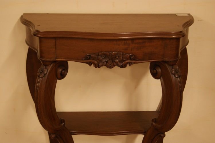 Piccola consolle francese di metà 1800 stile Luigi Filippo in legno di mogano-photo-3