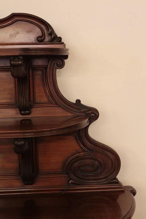 Piattaia francese di metà 1800, stile Luigi Filippo, in legno di mogano biondo-photo-4
