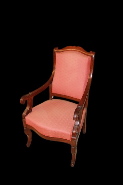 Coppia di poltrone francese di metà 1800, stile Direttorio, in legno di mogano e piuma di mogan-photo-2