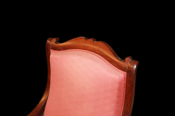 Coppia di poltrone francese di metà 1800, stile Direttorio, in legno di mogano e piuma di mogan-photo-3
