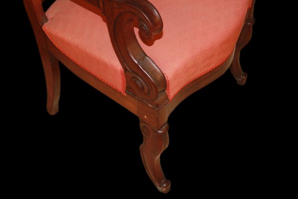 Coppia di poltrone francese di metà 1800, stile Direttorio, in legno di mogano e piuma di mogan-photo-1