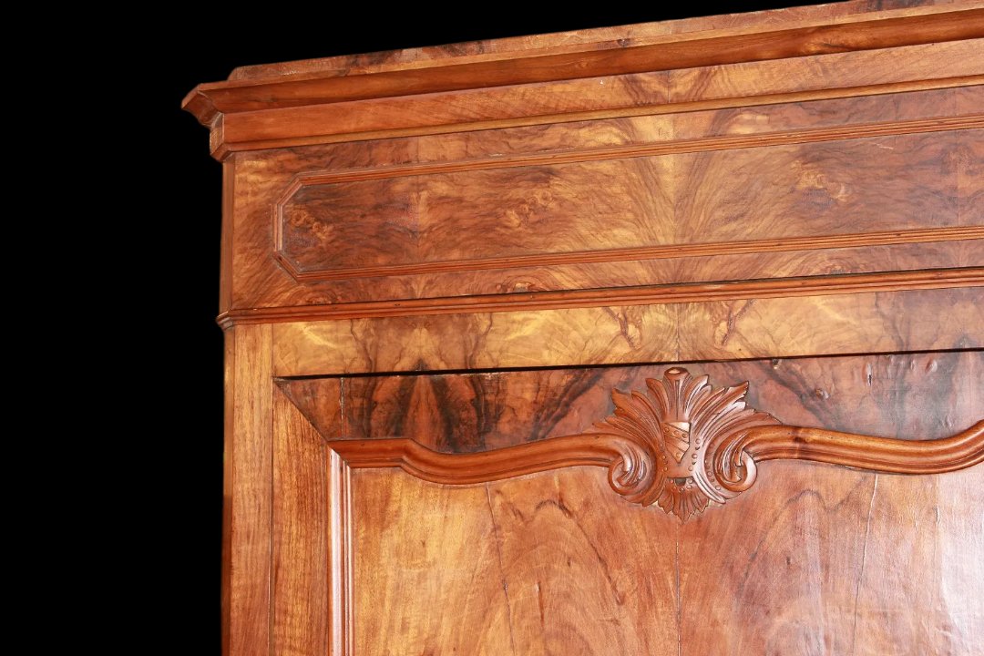 Armadio stipo francese della seconda metà del 1800, stile Luigi Filippo, in legno di noce fiamm-photo-2