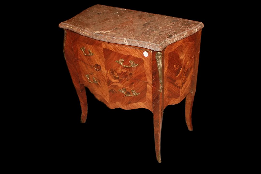 Comoncino francese di fine 1800 inizio 1900, stile Luigi XV, in legno di bois de rose-photo-2