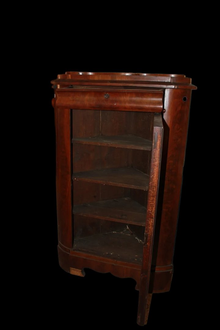 Coppia di angoliere Nord Europa di metà 1800, stile Biedermeier, in legno di mogano e piuma di -photo-4