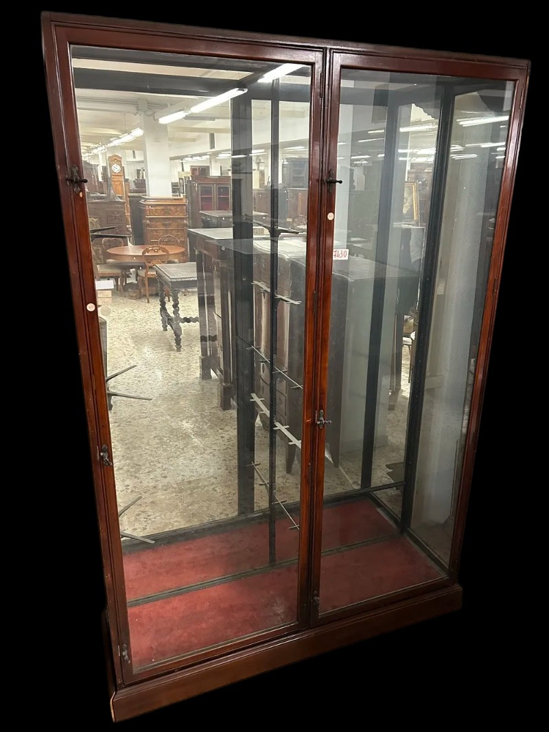 Vetrina mobile bacheca inglese di fine 1800 stile Vittoriano in legno di mogano