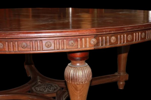 Grande tavolo francese di inizio 1800, stile Luigi XVI, in legno di mogano-photo-2