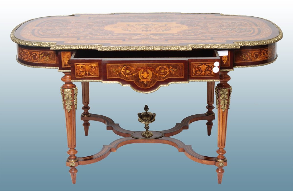 Spettacolare tavolo da centro rettangolare francese con angoli arrotondati, di metà 1800, stile-photo-3