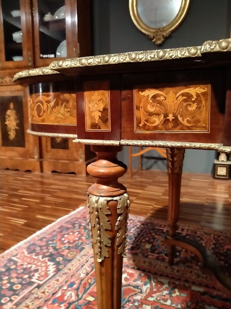 Spettacolare tavolo da centro rettangolare francese con angoli arrotondati, di metà 1800, stile-photo-4