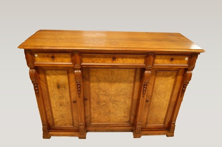 Credenza Nord Europa di metà 1800, stile Luigi Filippo, in noce e radica di noce-photo-2