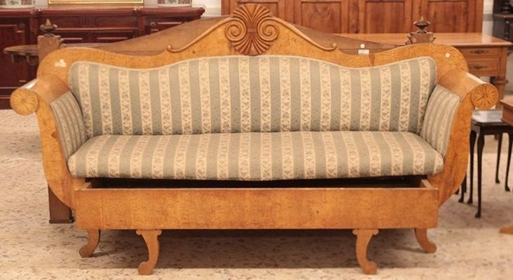 Divano russo della prima metà del 1800, stile Biedermeier, in legno di Betulla-photo-2