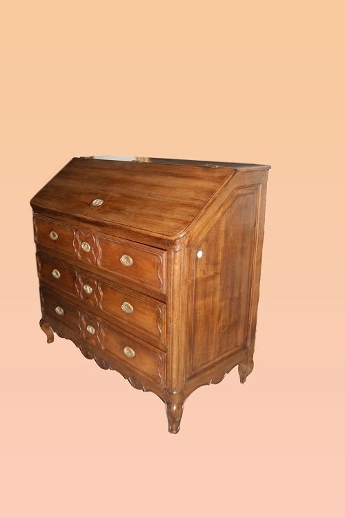 Ribalta francese del 1700 in legno di rovere, con  maniglie in ottone con sugli sfondi raffigur-photo-2