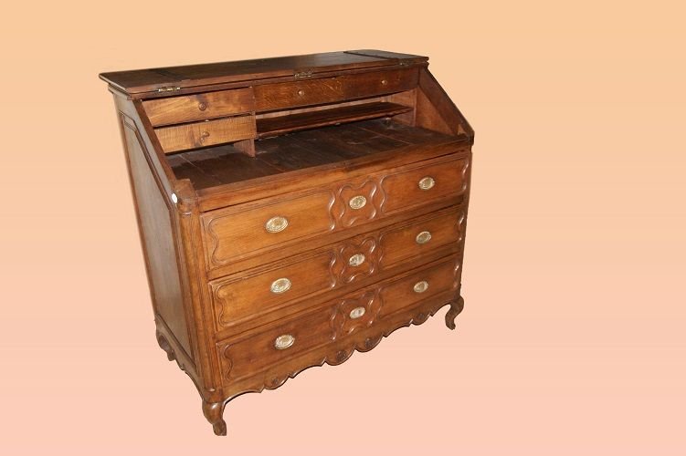 Ribalta francese del 1700 in legno di rovere, con  maniglie in ottone con sugli sfondi raffigur-photo-3