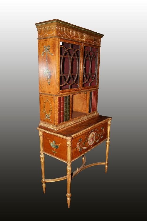 Vetrinetta inglese della seconda metà del 1700, stile Sheraton, in legno di satinwood-photo-2