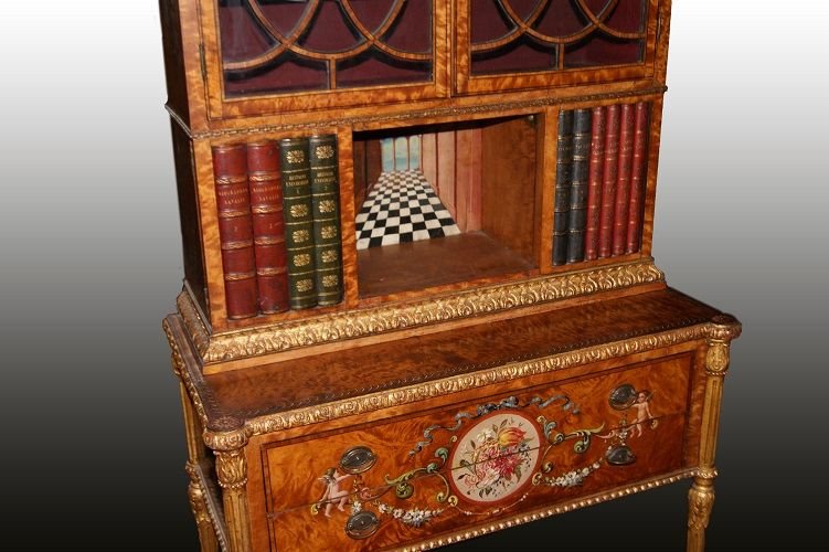 Vetrinetta inglese della seconda metà del 1700, stile Sheraton, in legno di satinwood-photo-4