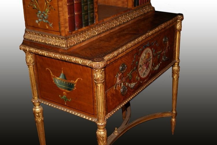 Vetrinetta inglese della seconda metà del 1700, stile Sheraton, in legno di satinwood-photo-1