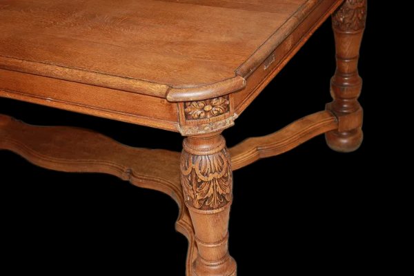 Tavolo allungabile francese della seconda metà del 1800 stile rustico in legno di rovere-photo-2