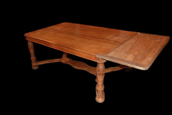 Tavolo allungabile francese della seconda metà del 1800 stile rustico in legno di rovere-photo-1