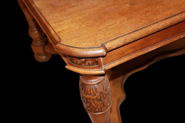 Tavolo allungabile francese della seconda metà del 1800 stile rustico in legno di rovere-photo-2
