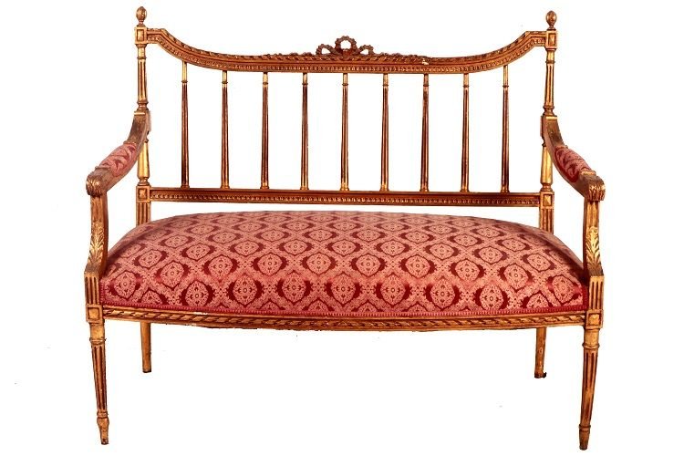 Salotto francese di metà 1800, stile Luigi XVI, composto da divano 2 poltrone e 2 sedie in legn-photo-2