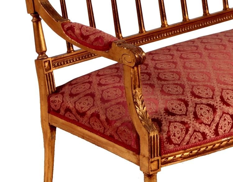 Salotto francese di metà 1800, stile Luigi XVI, composto da divano 2 poltrone e 2 sedie in legn-photo-4