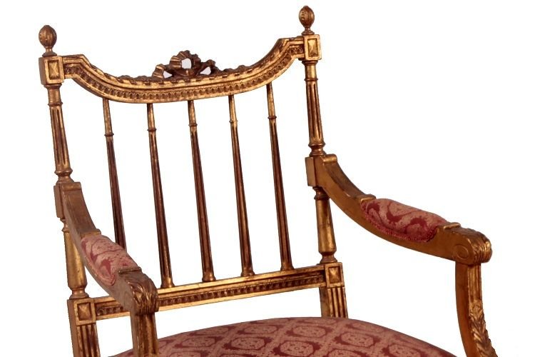 Salotto francese di metà 1800, stile Luigi XVI, composto da divano 2 poltrone e 2 sedie in legn-photo-4