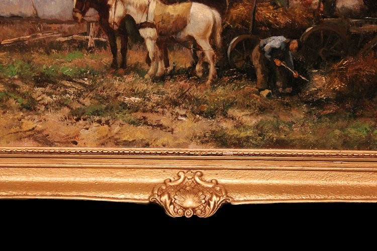 Olio su tela di inizio 1900 firmato Cor Bouter 1888-1966 (C.Verschuur) raffigurante scena campe-photo-3