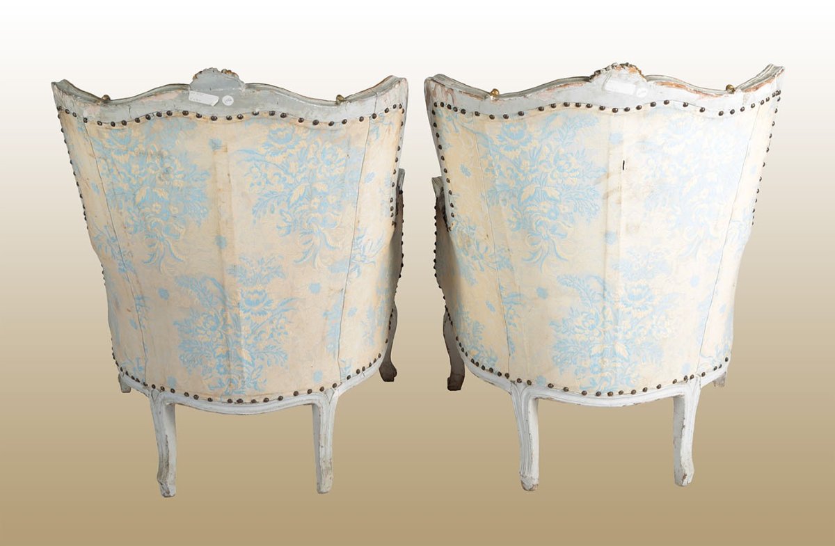 Coppia di stupende poltrone Bergere francesi della seconda metà del 1800, stile Luigi XV, in le-photo-2