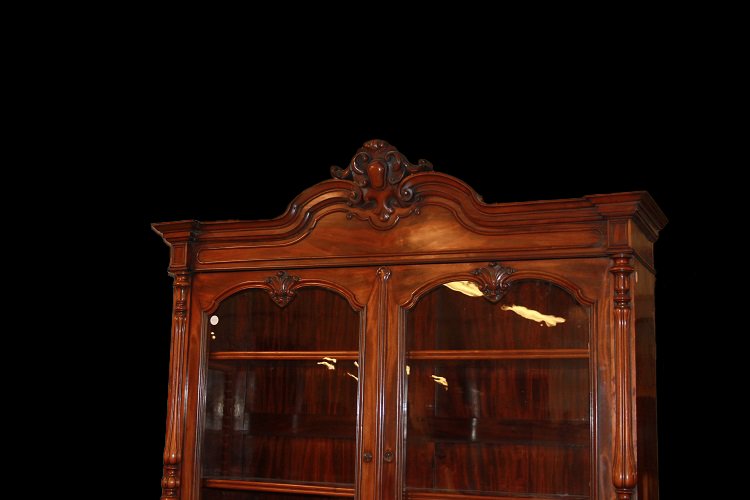 Grande credenza francese di metà 1800, stile Luigi Filippo, in legno di mogano e piuma di mogan-photo-2