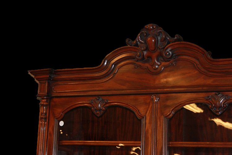 Grande credenza francese di metà 1800, stile Luigi Filippo, in legno di mogano e piuma di mogan-photo-3