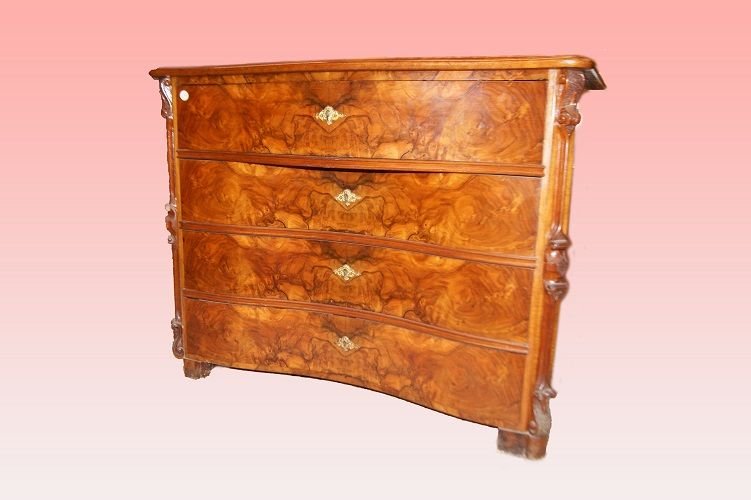 Piccolo comò comoncino Nord Europa della metà del 1800, sitle Biedermeier, in legno di noce-photo-2