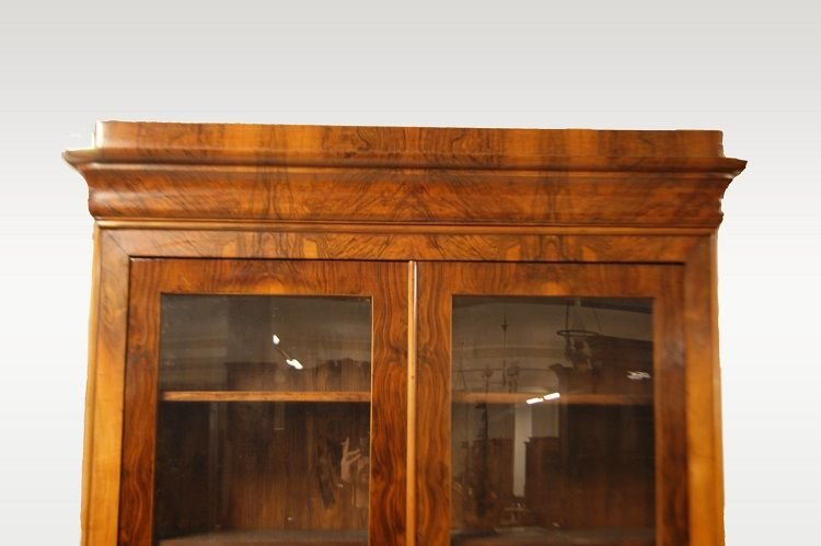 Libreria vetrina a 2 ante, francese della prima metà del 1800, stile Direttorio in legno di noc-photo-2