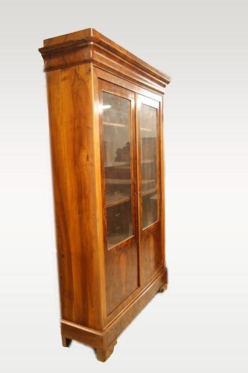 Libreria vetrina a 2 ante, francese della prima metà del 1800, stile Direttorio in legno di noc-photo-4