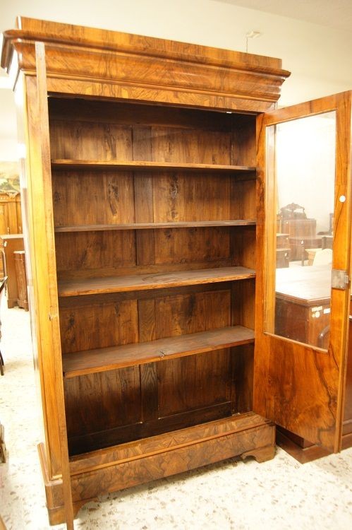 Libreria vetrina a 2 ante, francese della prima metà del 1800, stile Direttorio in legno di noc-photo-1