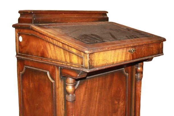 Davenport Inglese in Legno di Noce XIX secolo con piano in pelle-photo-4