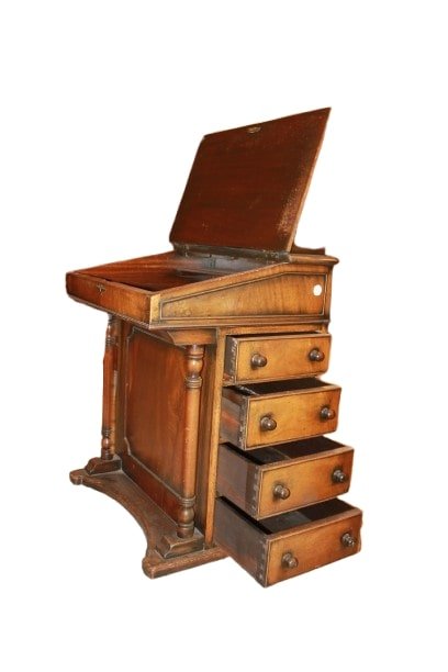 Davenport Inglese in Legno di Noce XIX secolo con piano in pelle-photo-2